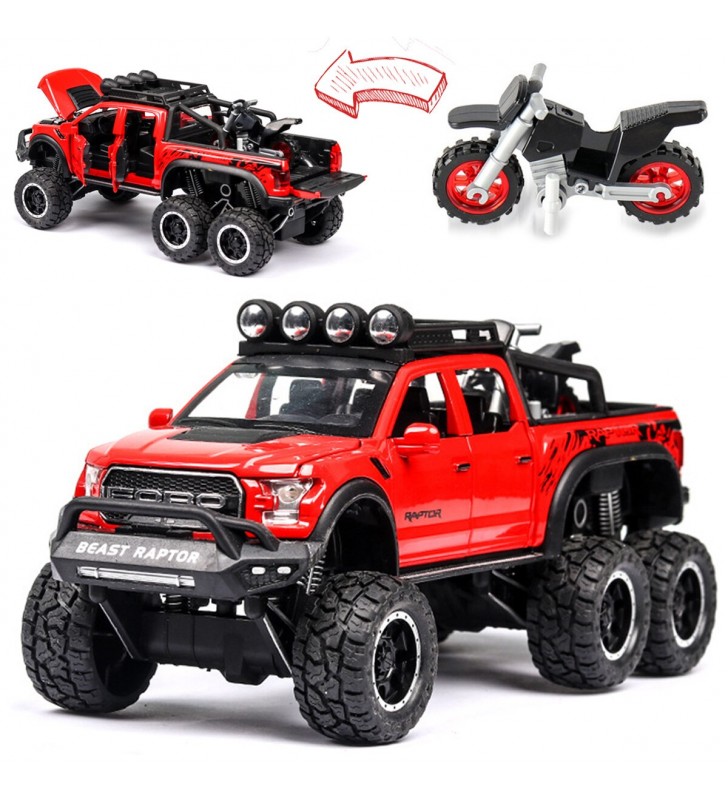 Scale 1/28 Ford Raptor F150 Diecast โมเดลรถเหล็กของเล่นรถเด็กของเล่นเด็กรถบรรทุก Off-Road รถเด็ก SUV