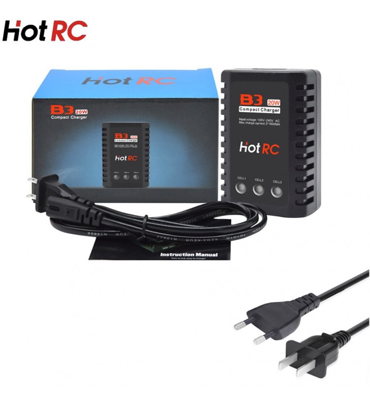 HotRc Imax B3 20W 1.6A Compact Portable Battery Charger สำหรับ7.4V 11.1V RC LiPo แบตเตอรี่ EU US