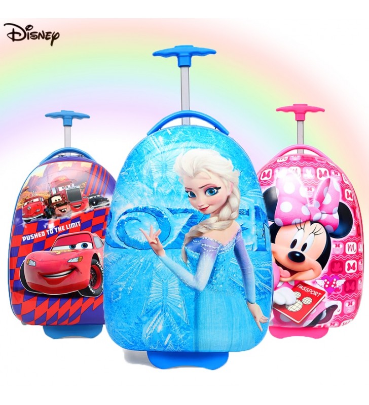 Disney New16นิ้วเด็กรถเข็นกระเป๋าเดินทางน่ารักการ์ตูนกระเป๋ารถเข็นล้อเด็ก Rolling Carry On กระเป๋าเดินทางของขวัญ