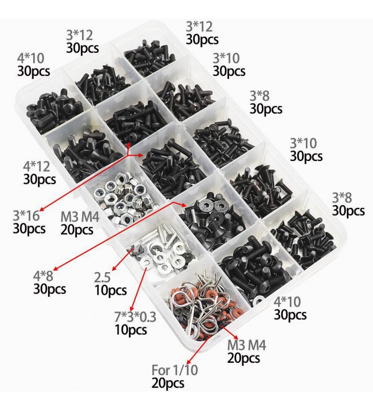 ชุดสกรูสำหรับ1/10 HSP Trax TRX-4 TRX-6 Tamiya CFX MST HPI Kyosho D90 Scx10 D110 AXIAL D110 Remote RC รถอะไหล่